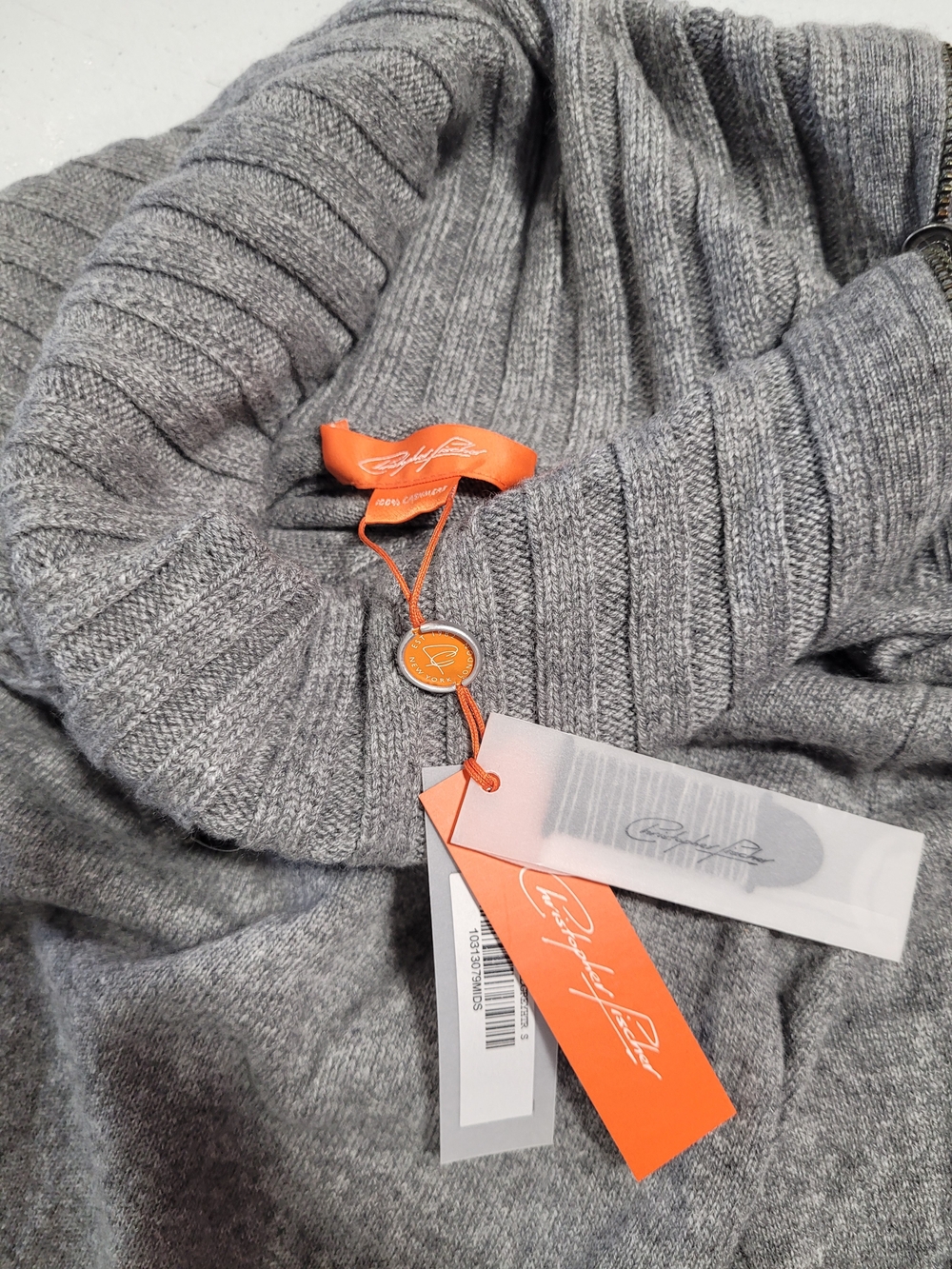 Classic Gray Ribbed Turtleneck Sweater 100% Cashmere - Picture 3 of 4
